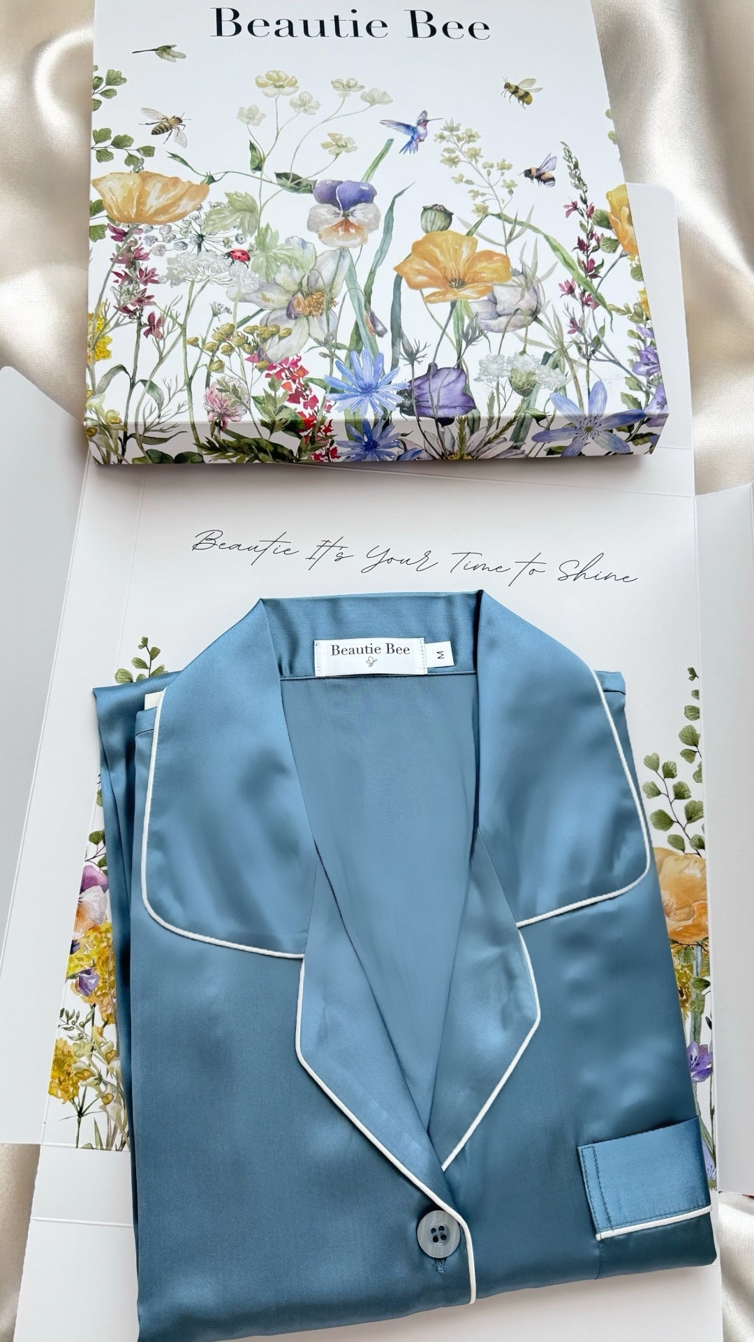 Luxusní hedvábné pyžamo - Arctic Blue, velikost S